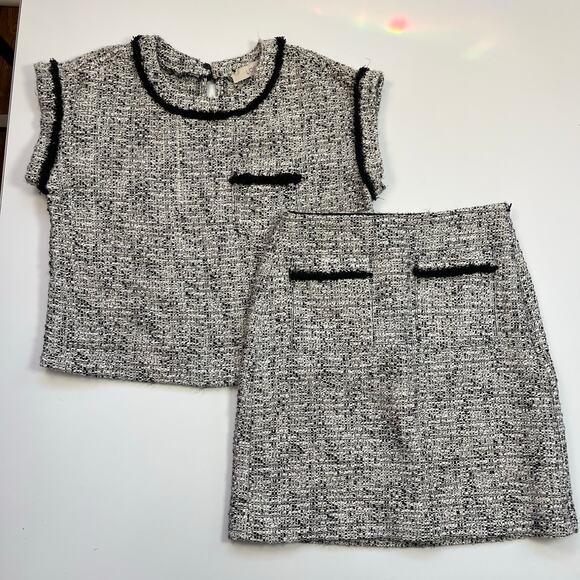 LOFT‎ Fringe Tweed Pocket Tee and Pencil Skirt XXSP Black White Cropped Shirt - Picture 13 of 13